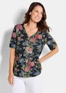 Gebloemd, jersey shirt met plooien thumbnail 1