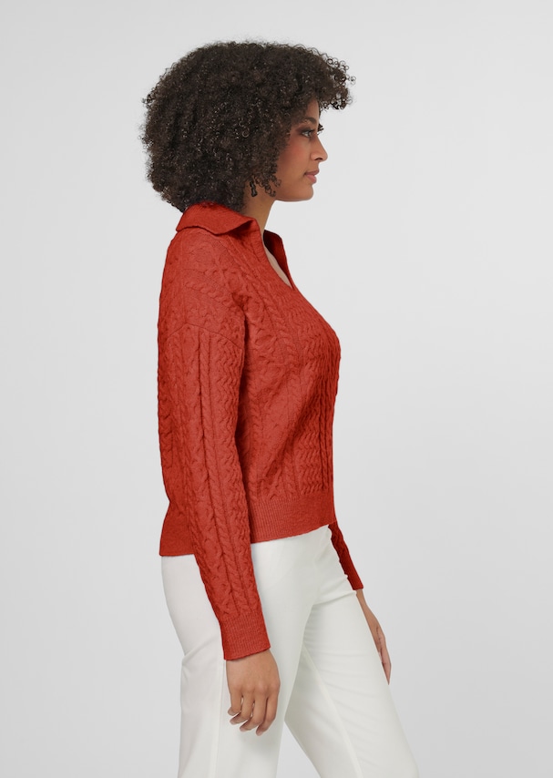 Cable knit jumper with V-neck 3