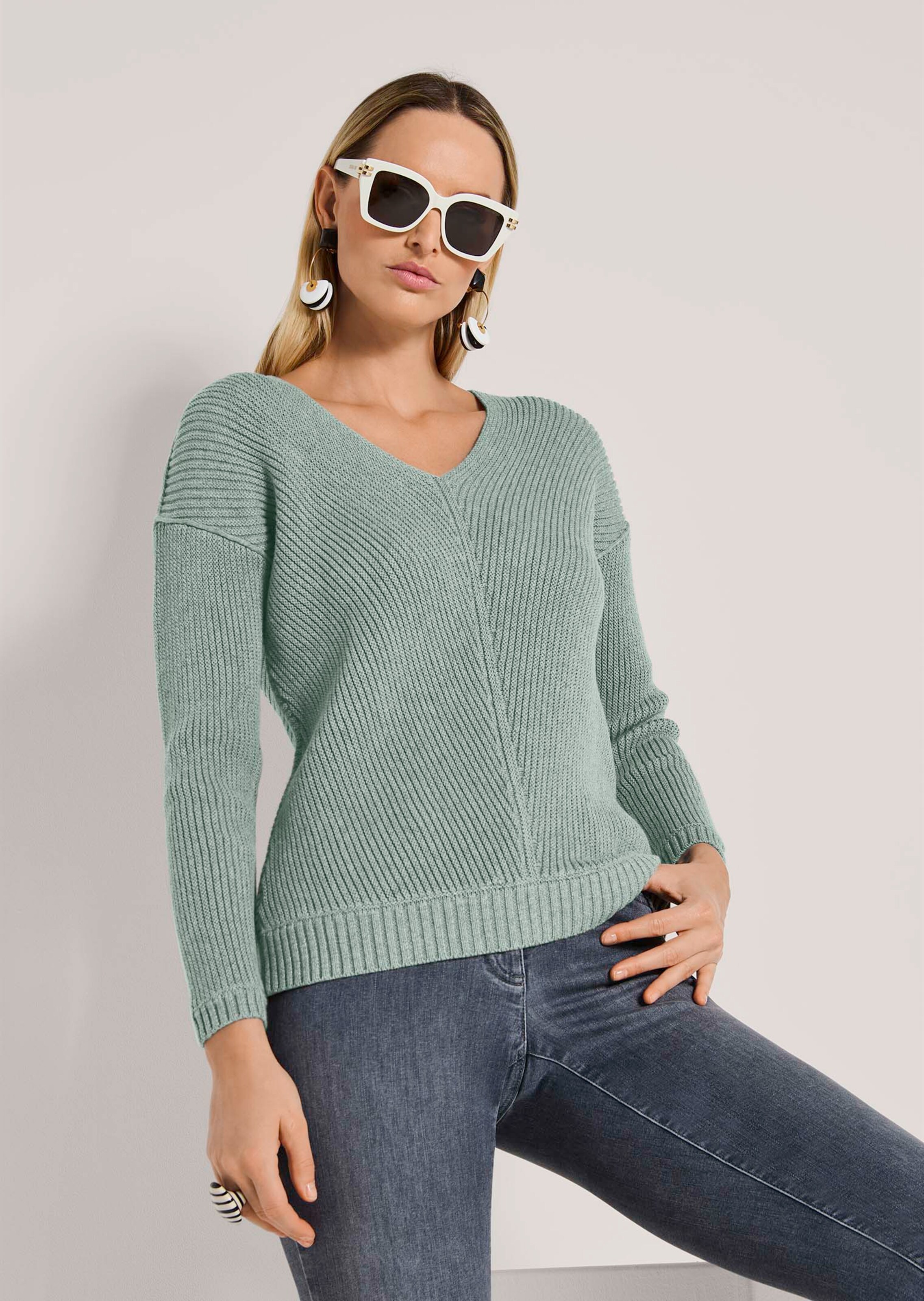 Pull Femme Sonoma Col V Manches Longues - Taille XS, Motif Câble, Neuf Avec étiquette