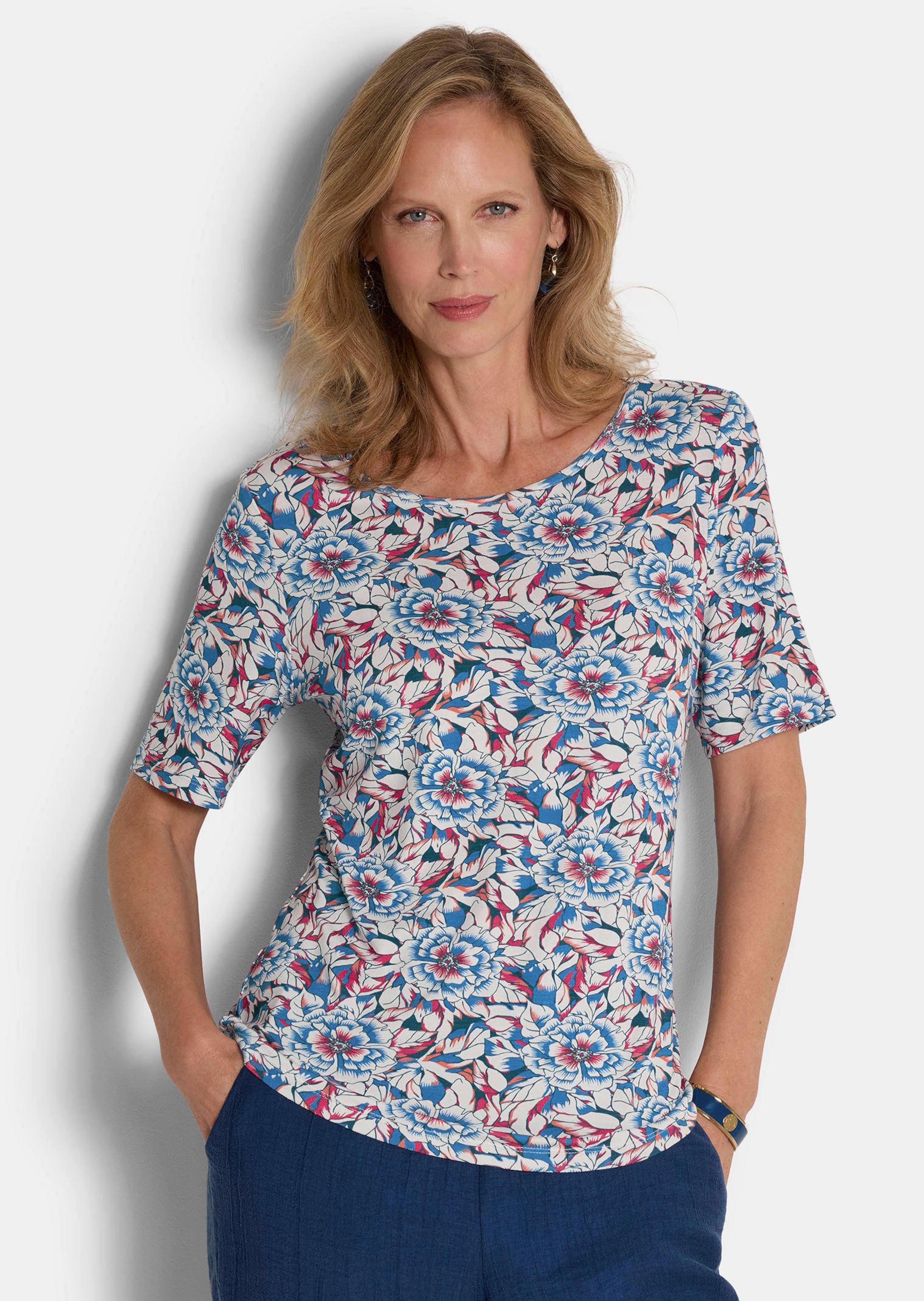 Jersey-Shirt mit U-Boot-Ausschnitt