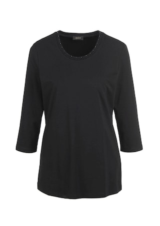 zwart Gedessineerd shirt met ronde hals van pima-katoen