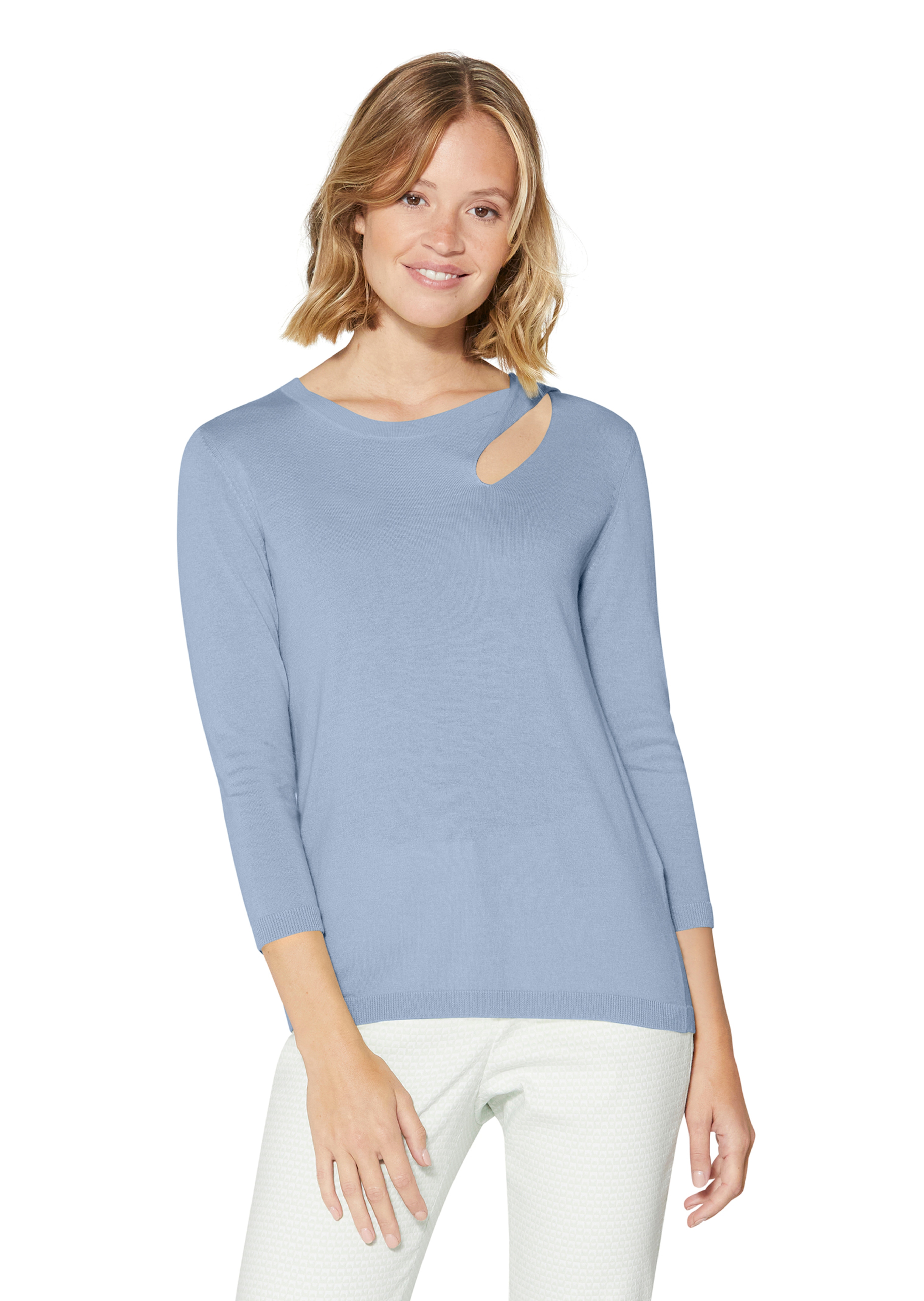 Feinstrick-Pullover mit 3/4-Ärmeln und Cut-out