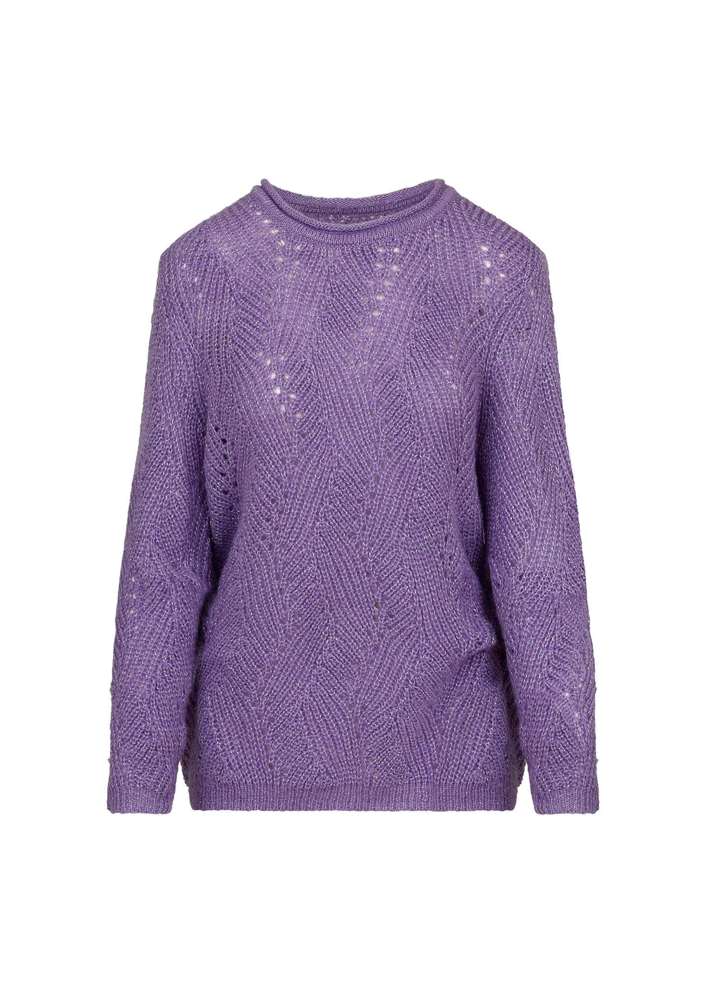 Weicher Ajourpullover mit Glanzgarn