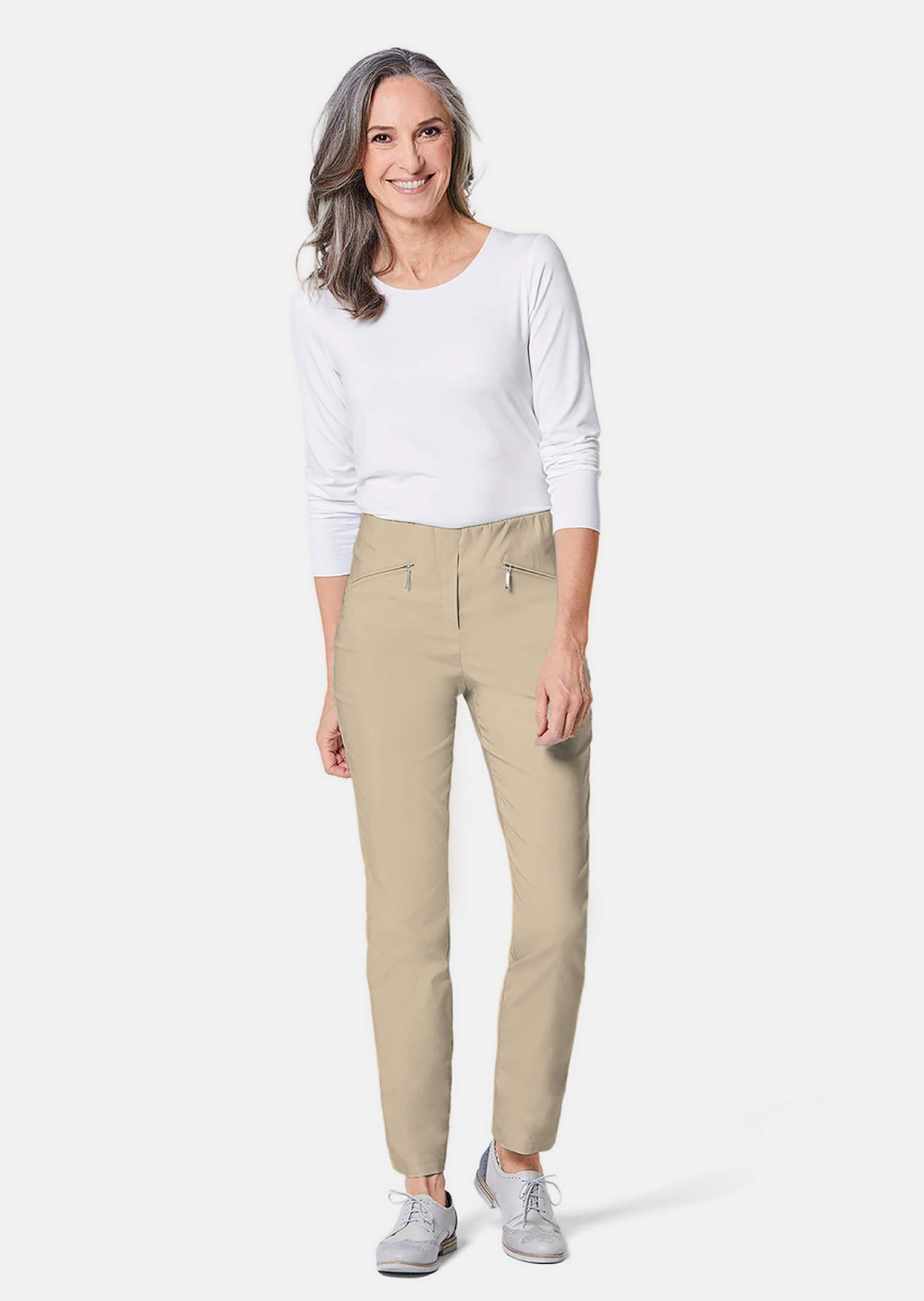 Pantalon hyper LOUISA extensible avec poches zippées - beige - Gr. 22 de Goldner Fashion