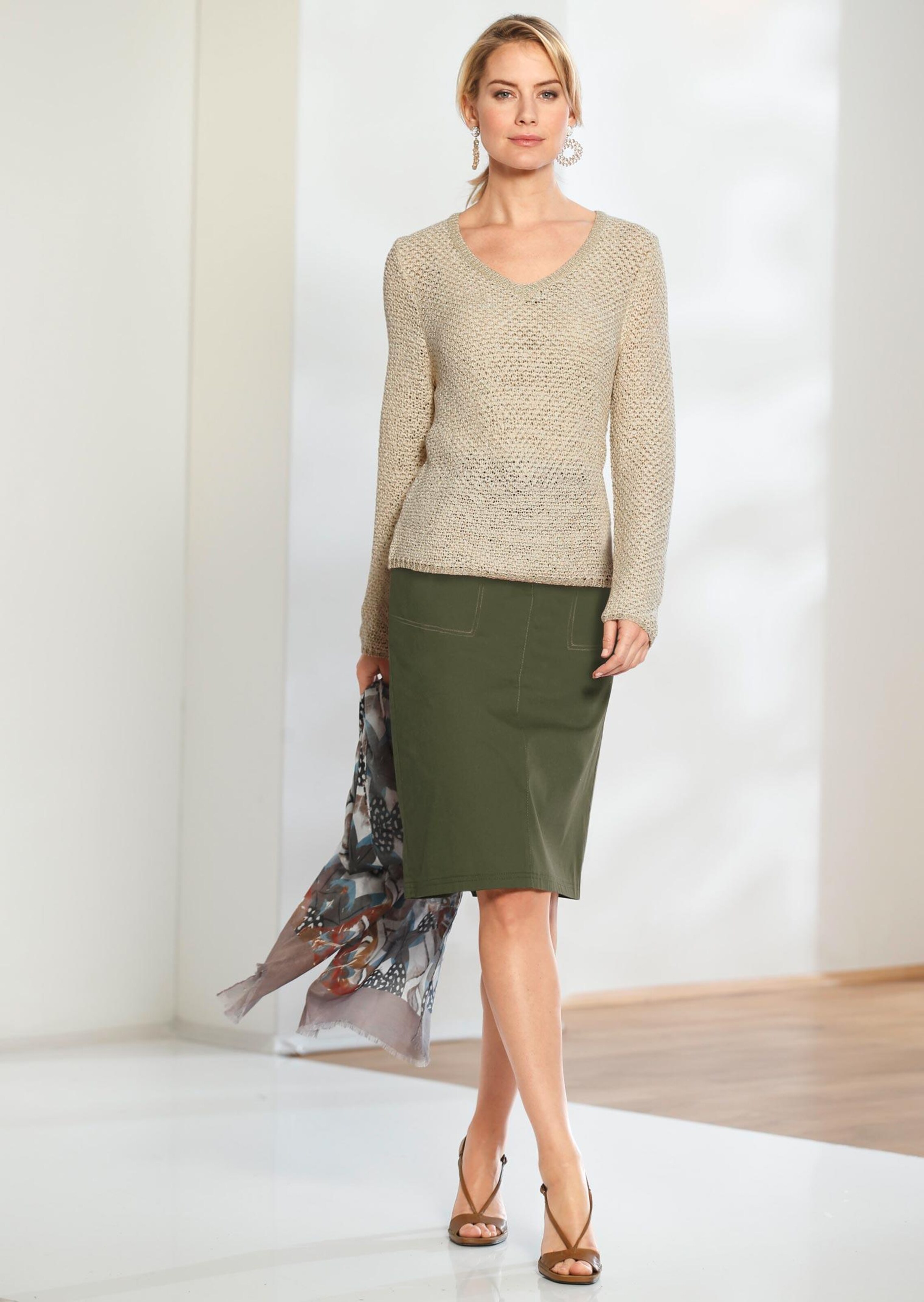 Elégant pull à fils brillants - beige / couleur or - Gr. 50 de Goldner Fashion