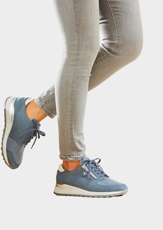 lichtblauw Sneakers in een mix van leer en textiel