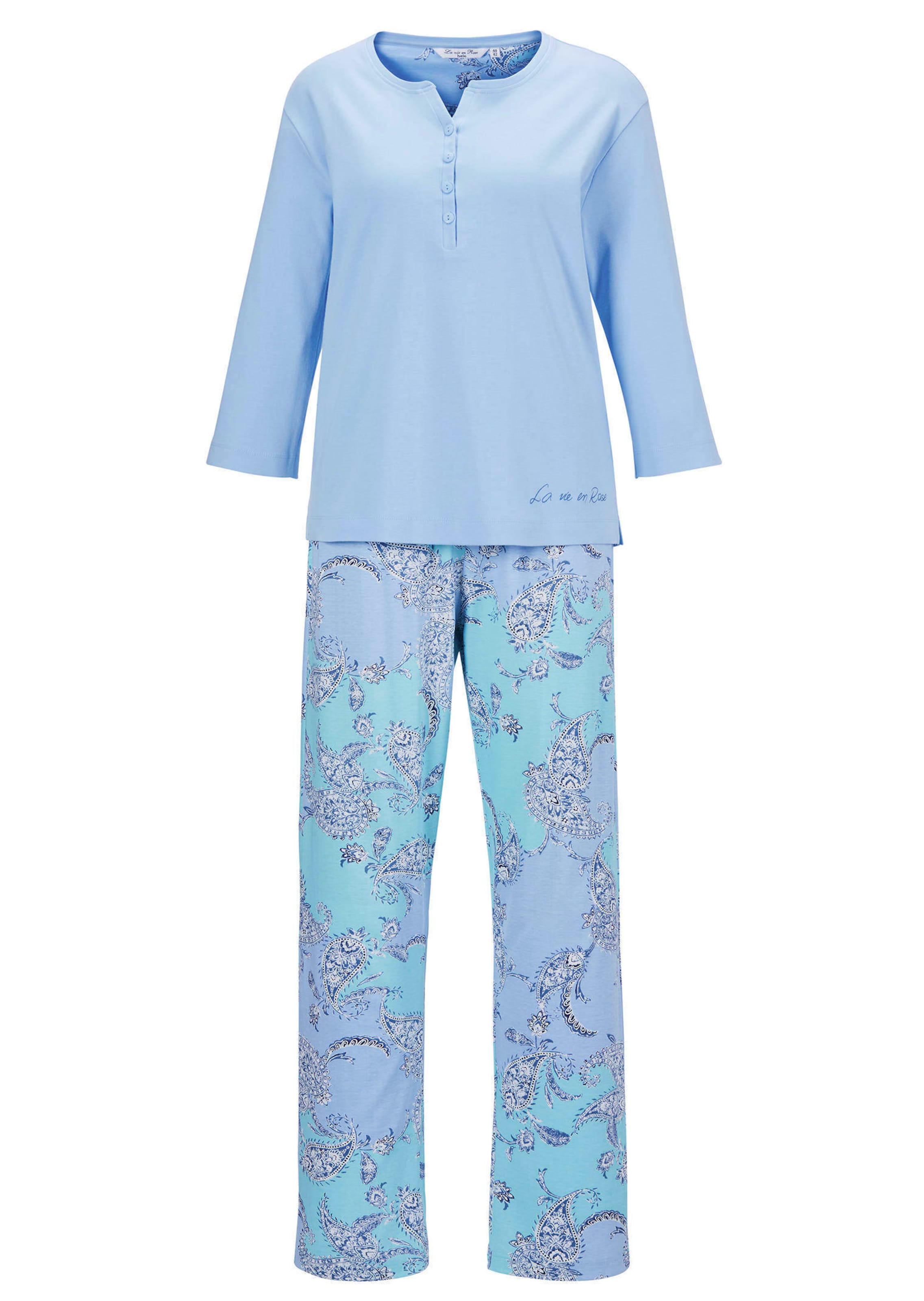 Pyjama en coton avec patte de boutonnage et manches 3/4