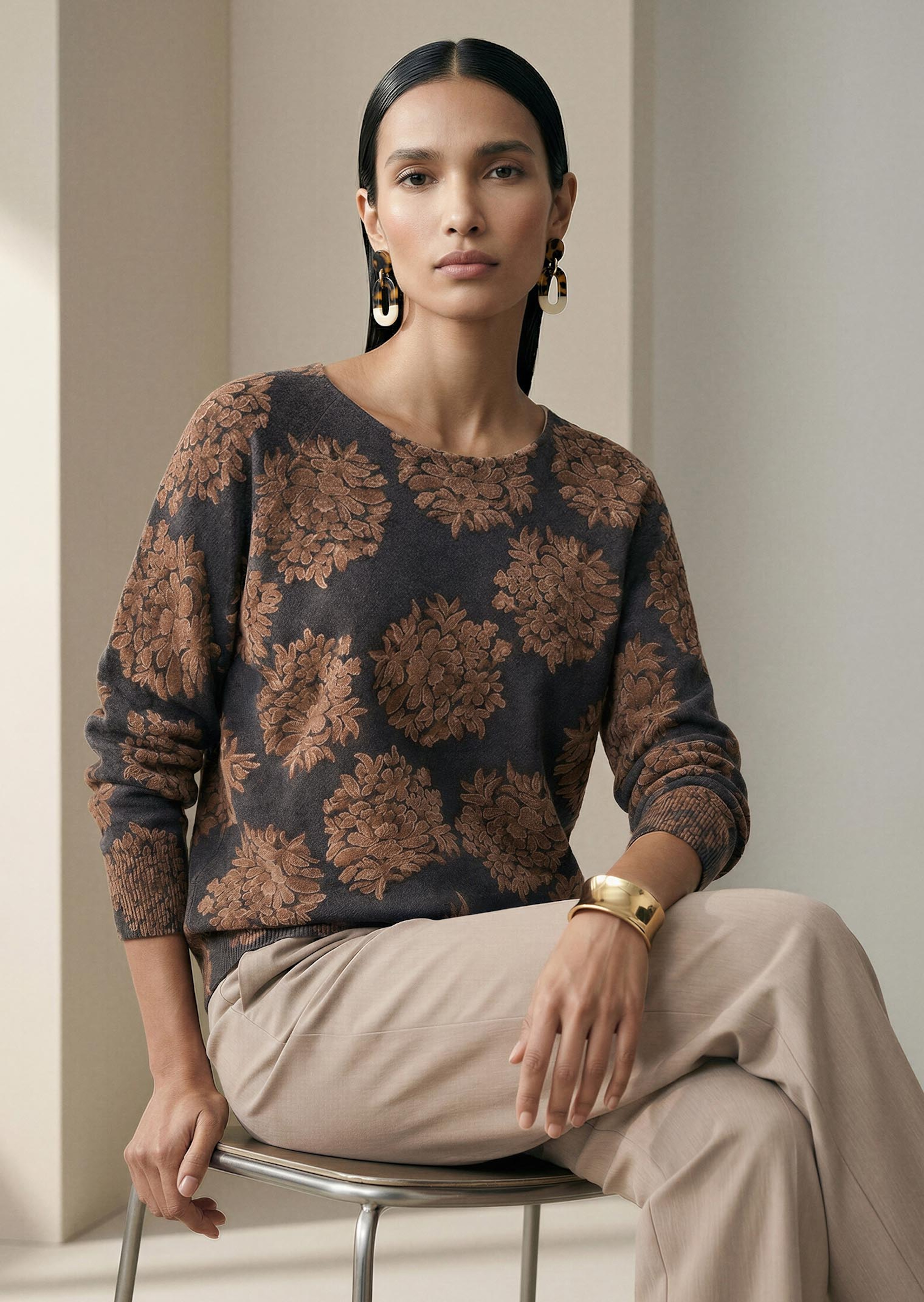 Kaschmirpullover mit floralem Allover-Print