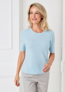 Pullover van kasjmier met korte mouwen en ronde hals thumbnail 7