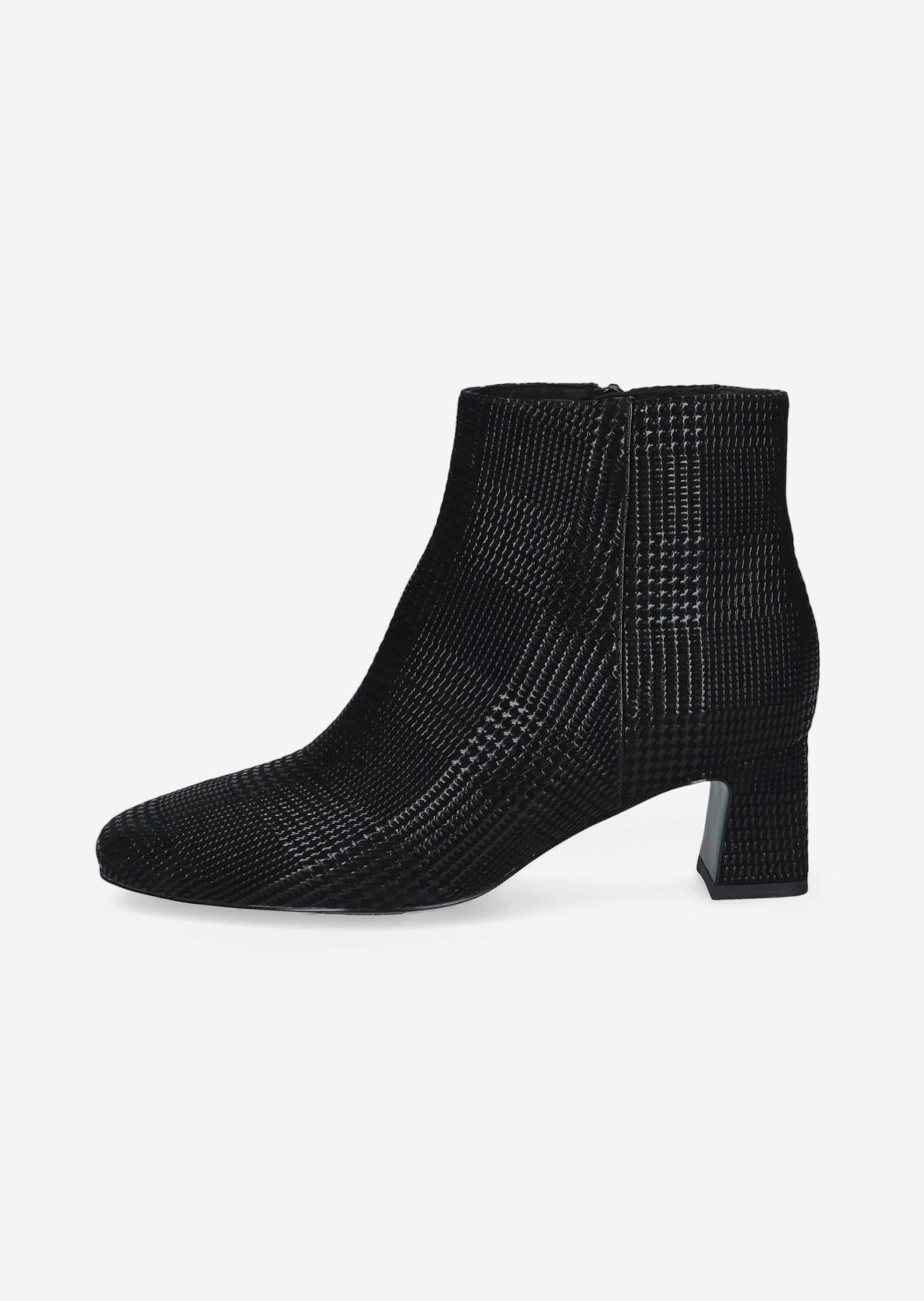 Stiefeletten aus geprägtem Leder mit Blockabsatz