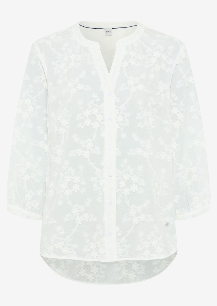 Katoenen blouse met opgestikte bloemen