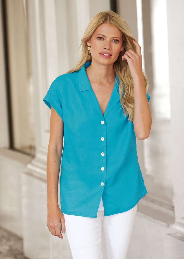 Linen blouse with lapel collar
