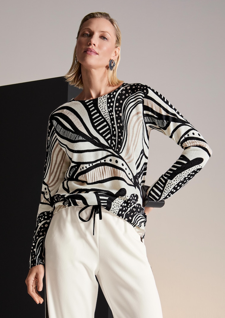 Feinstrick-Pullover mit Fantasy-Print