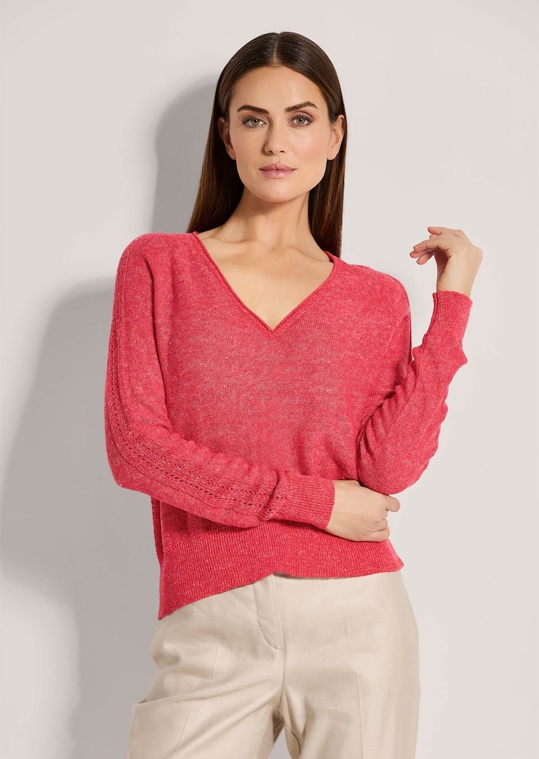 V-Pullover mit Pointelle-Muster