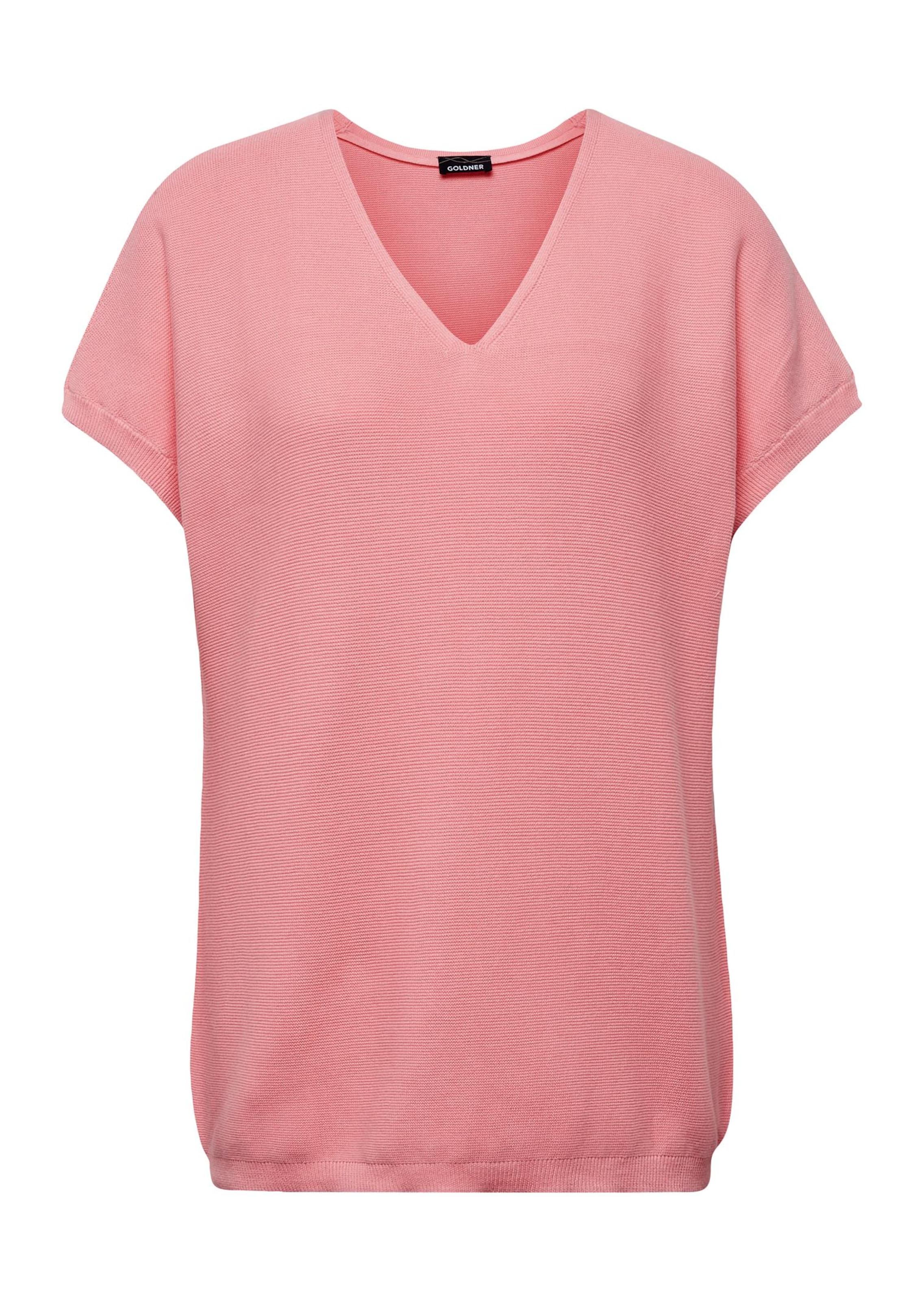 Pull en coton à col V et manches courtes - rosé - Gr. 52 de Goldner Fashion