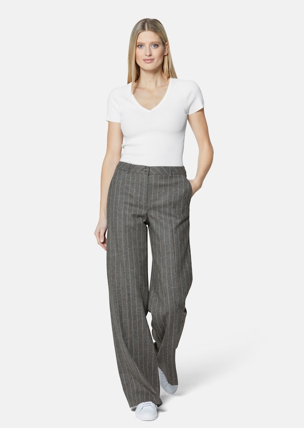 Wide pinstripe trousers with a herringbone texture 1