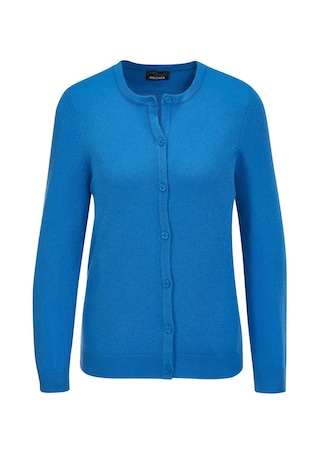 blauw Heerlijk zacht tricot jasje van kasjmier met ronde hals