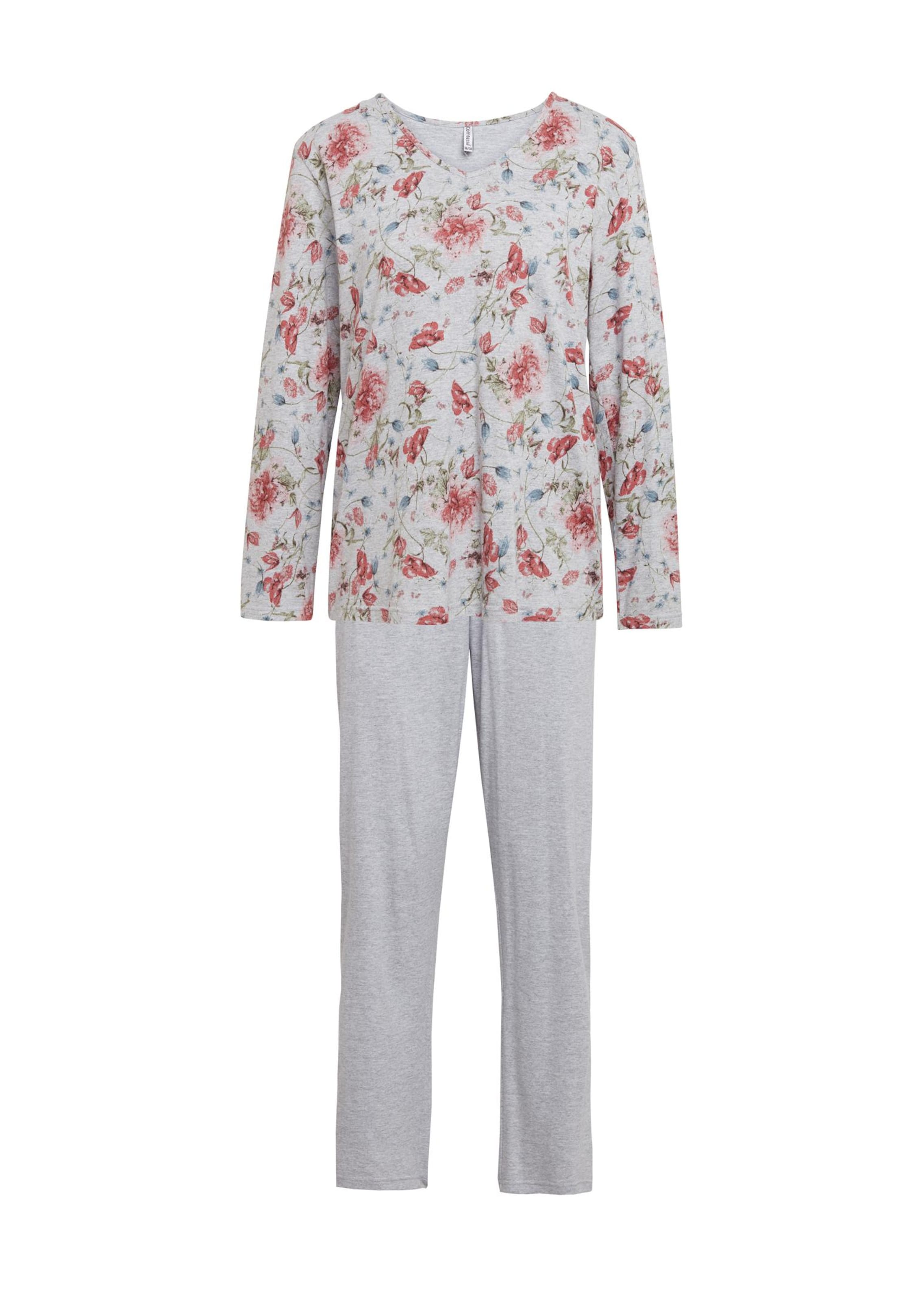 Pyjama à manches longues et encolure en V - rosé / gris / à motifs - Gr. 48/50 de Goldner Fashion