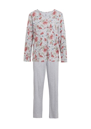 rosé / grau / gemustert Pyjama mit Langarm und V-Ausschnitt