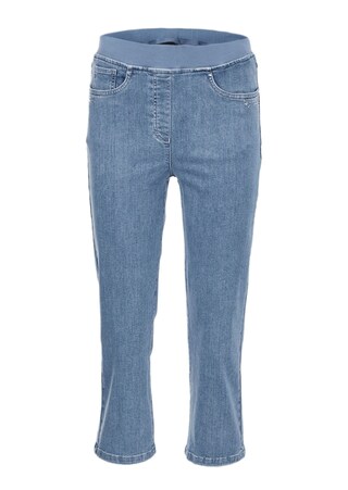 lichtblauw 3/4-jeans Louisa met comfortabele, elastische jerseyband en borduursel