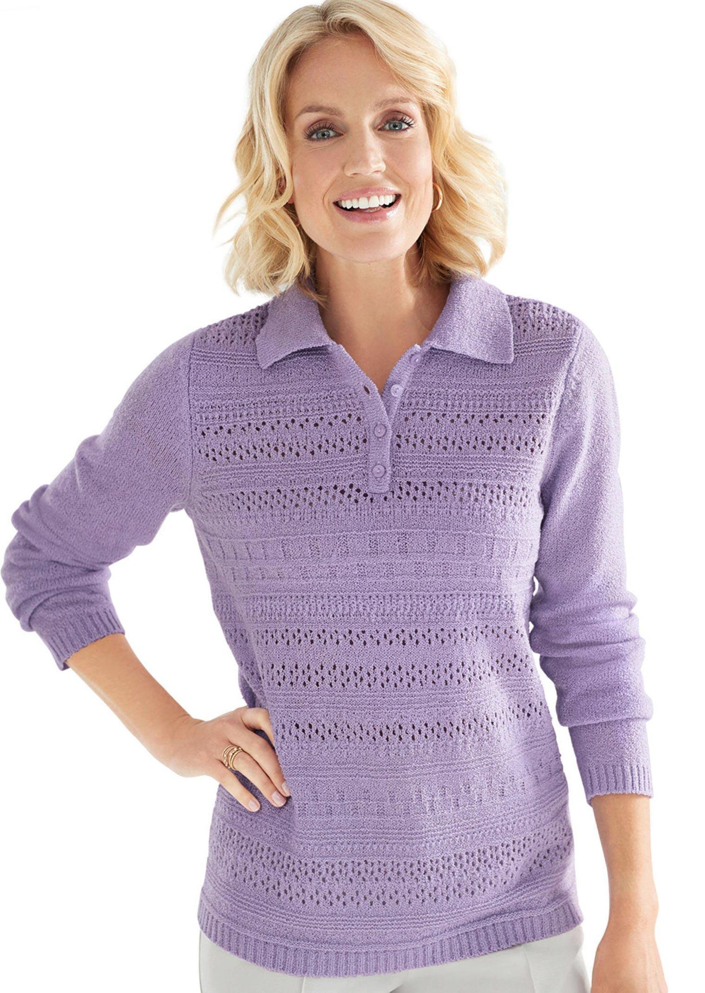 Pullover met mooi ajourpatroon en kraag