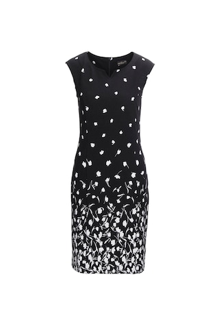 zwart / gebroken wit / gebloemd Elegante jurk met modieuze print
