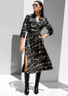 Midi-Kleid mit 3/4-Ärmel und Letter-Print thumbnail 2