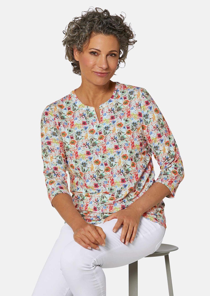 Kreukarm gedessineerd shirt met elegante bloemenprint 3