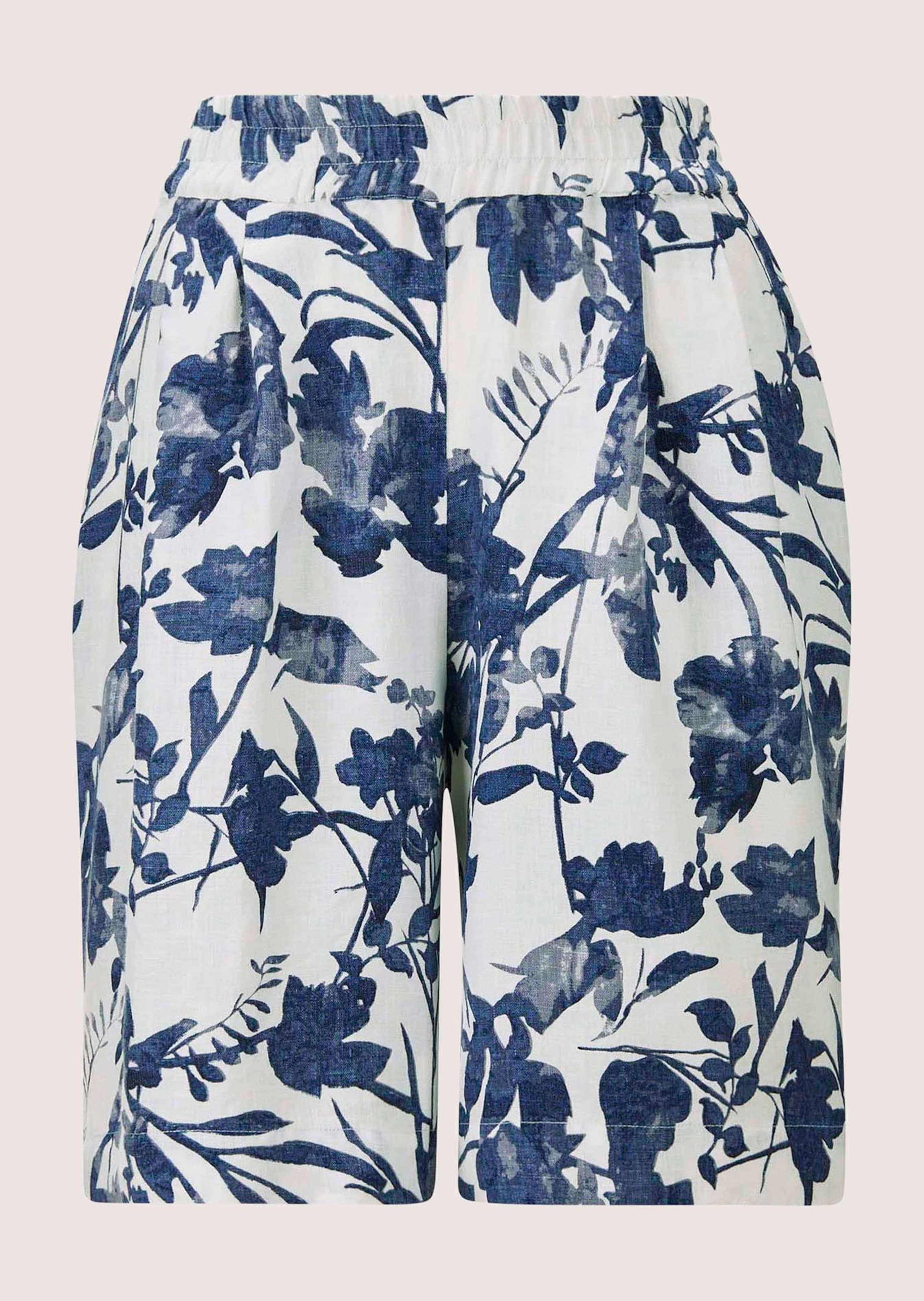 Leinen-Bermuda mit floralem Print