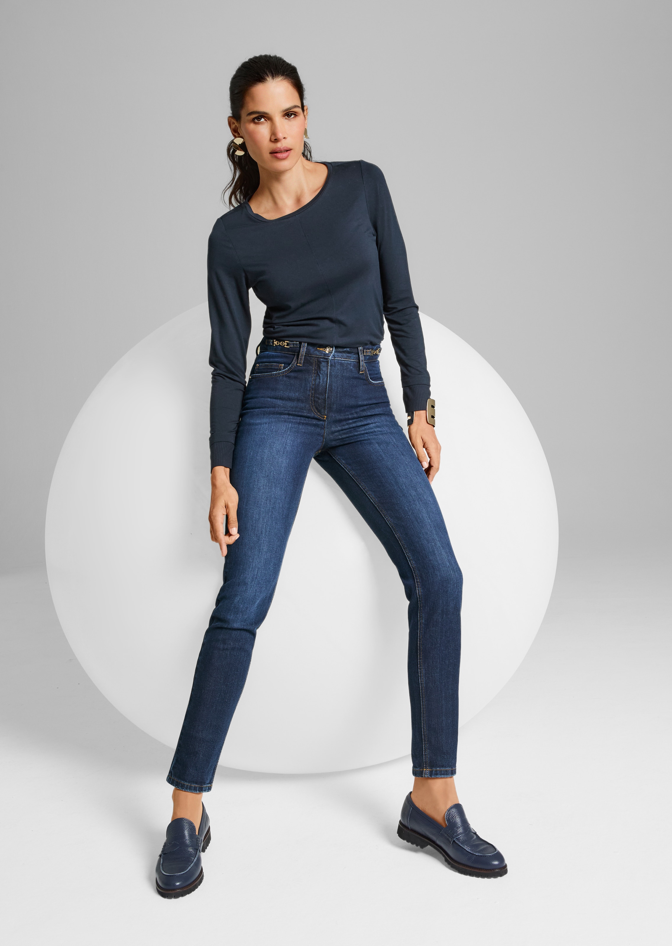 Langarm-Shirt mit gerafften Seiten