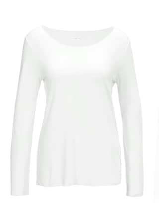 blanc T-shirt à manches longues et liseré décoratif