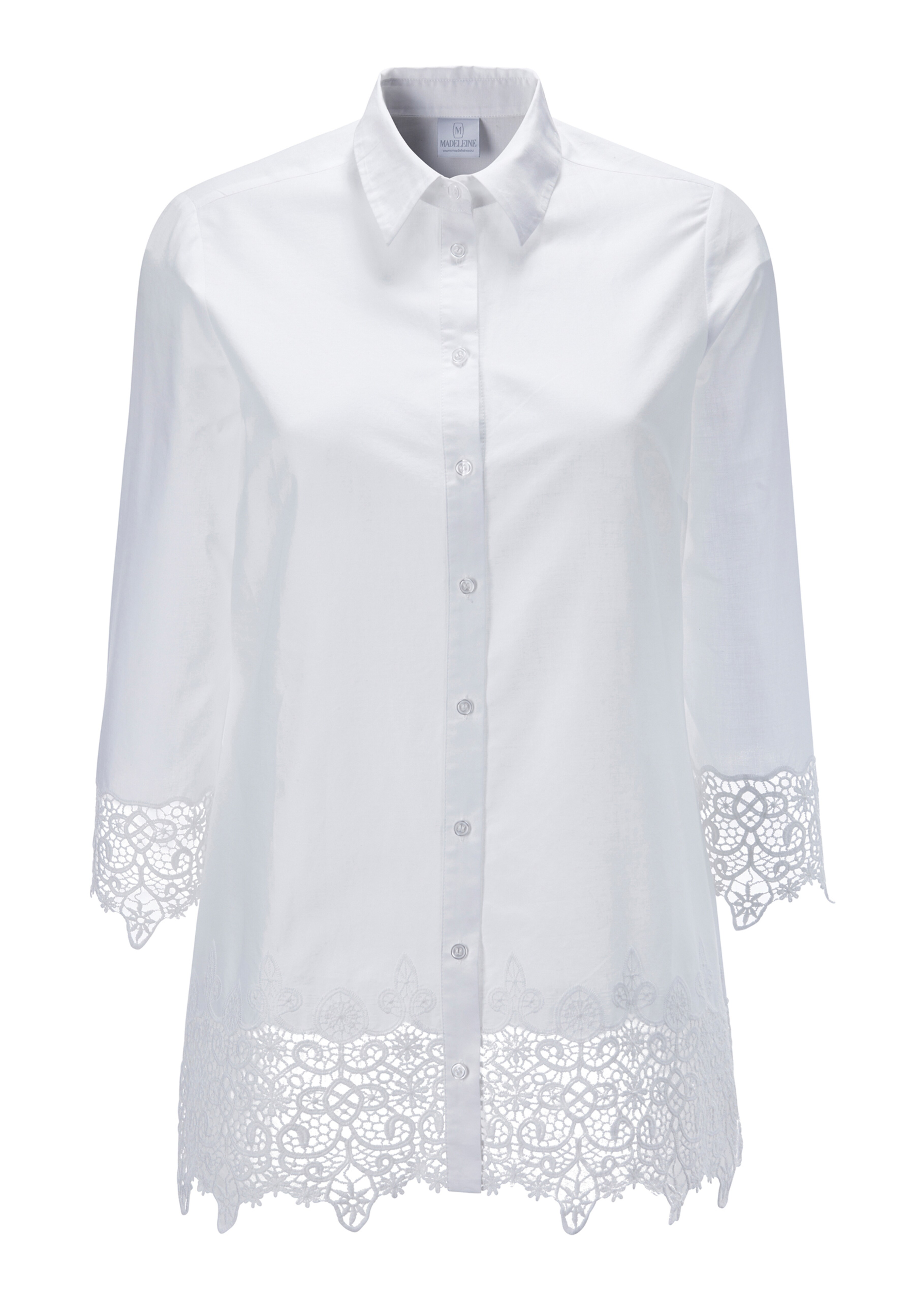 Baumwoll-Bluse mit Spitzen-Abschlüssen