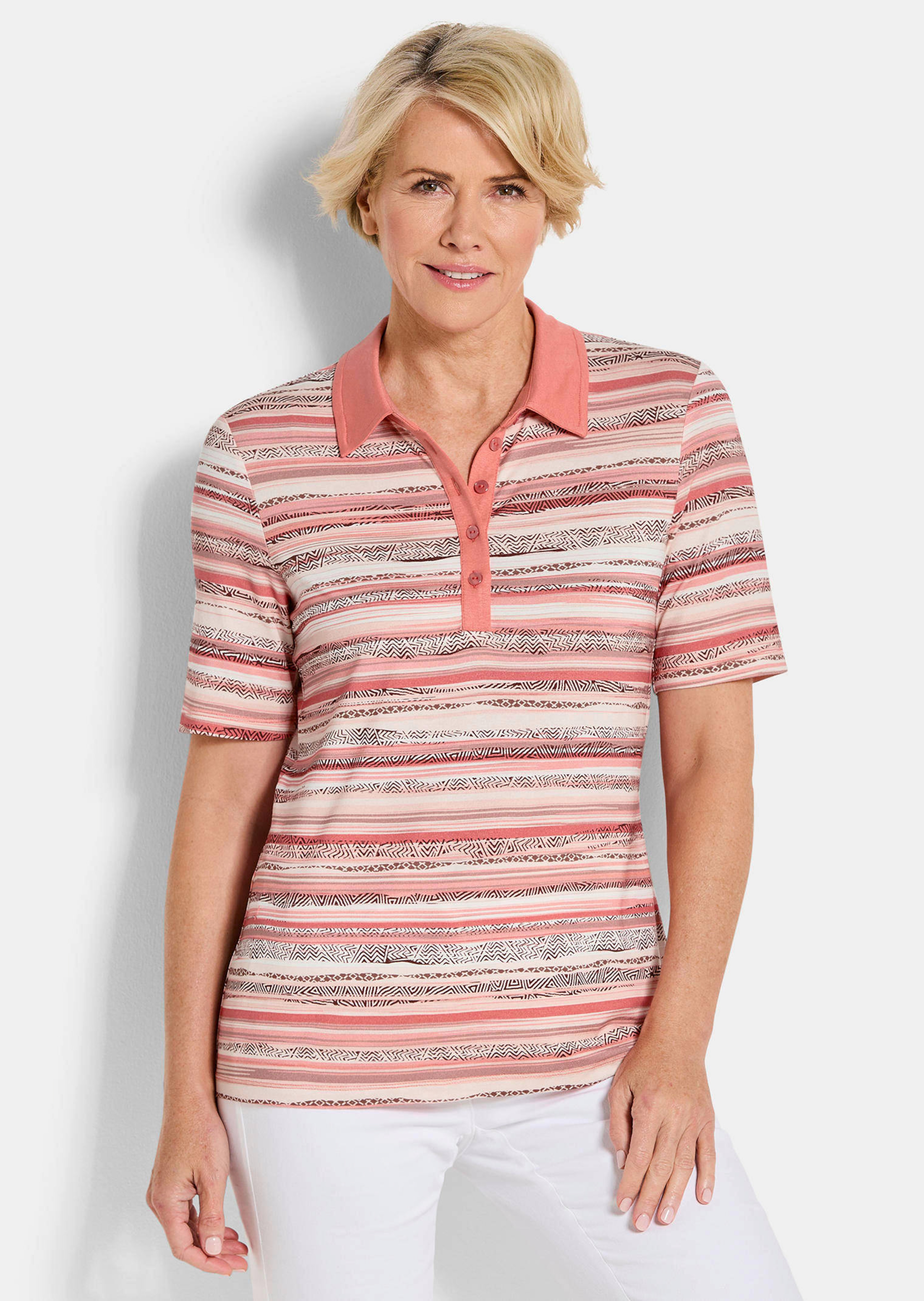 Geringeltes Poloshirt aus Viskose-Jersey