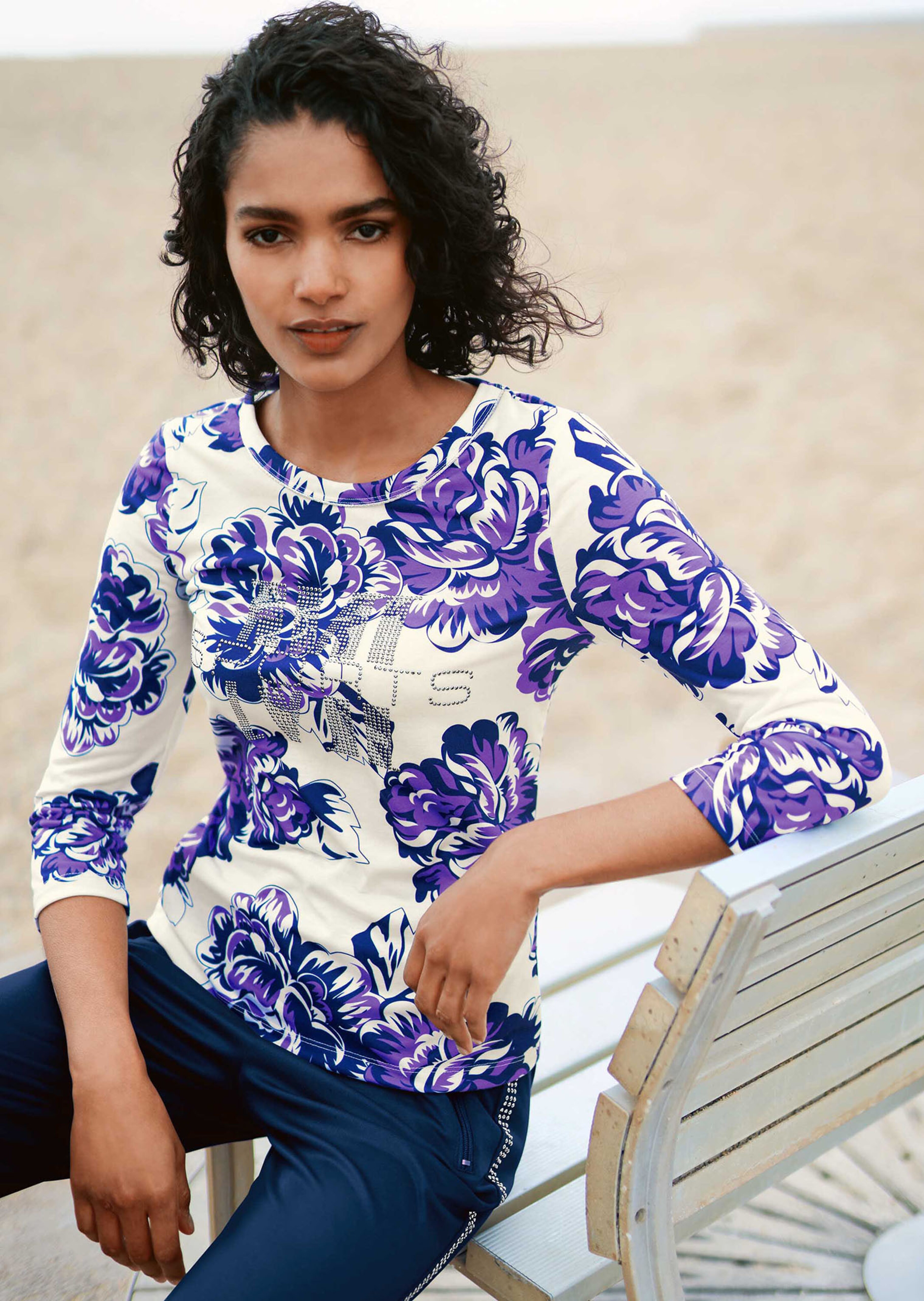 Shirt mit Blütenprint und 3/4-Ärmel