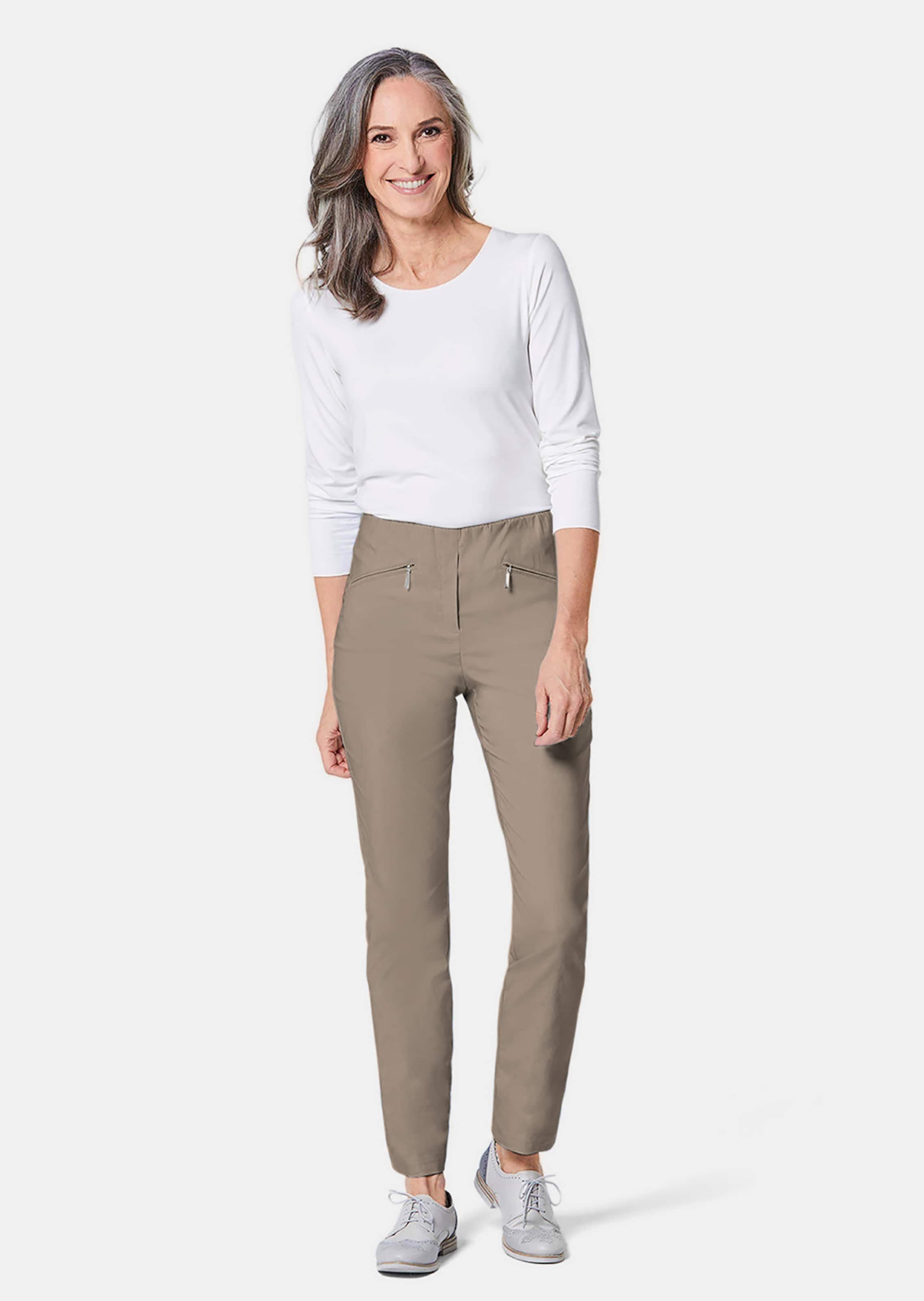 Pantalon hyper LOUISA extensible avec poches zippées - taupe - Gr. 56 de Goldner Fashion