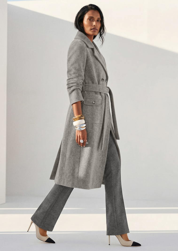 Long manteau à double boutonnage en laine