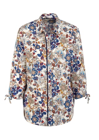 wit / blauw / gebloemd Gedessineerde blouse