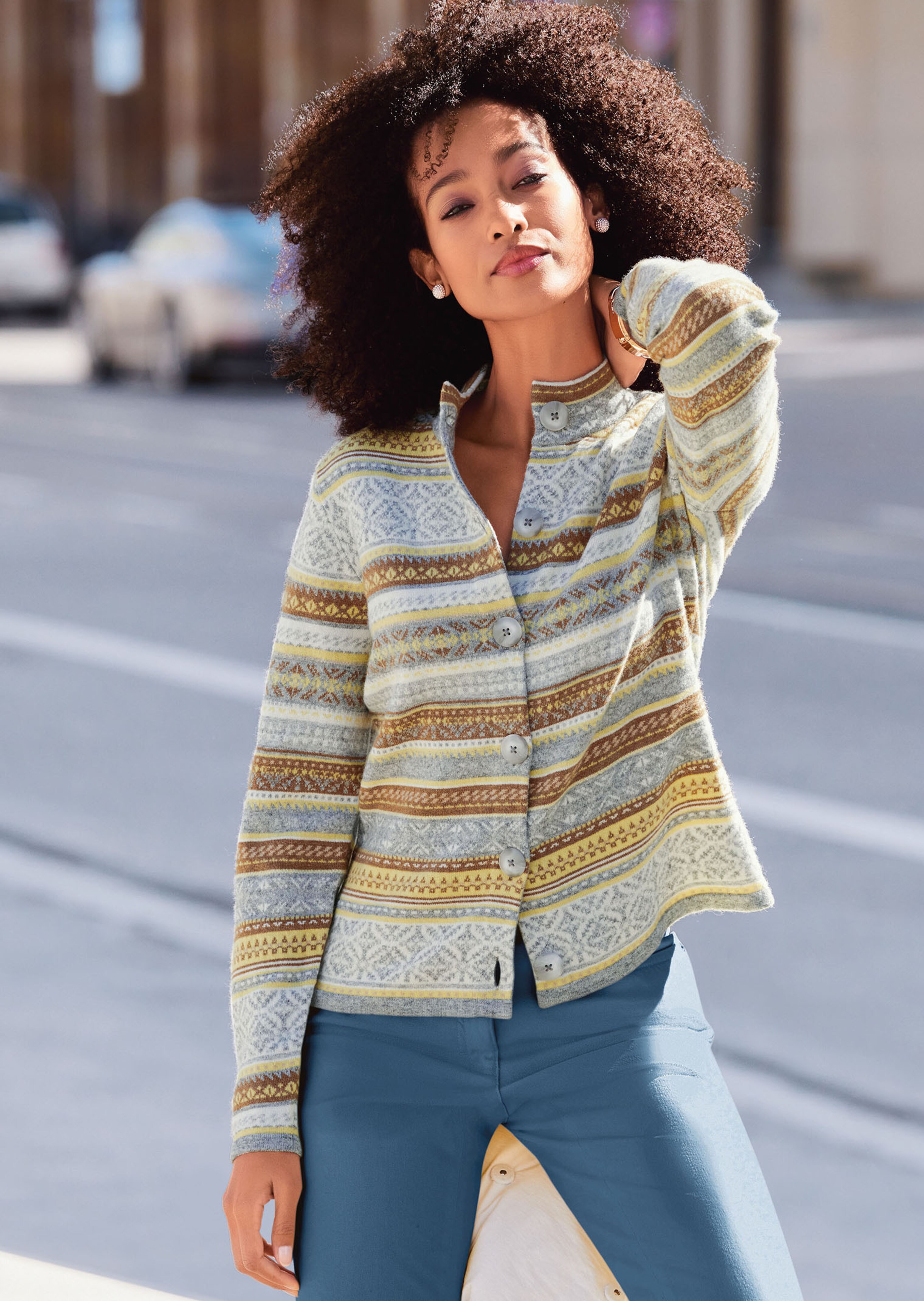 Jacquard-Strickjacke mit Norweger-Muster