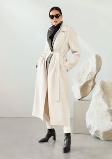 Lange wollen mantel met strikceintuur thumbnail 7