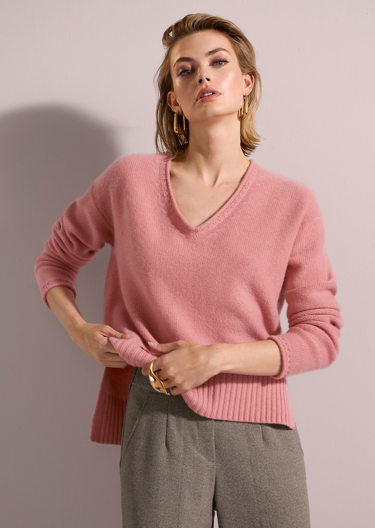 Kaschmir-Pullover mit Rollkanten