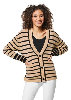 Gestreifte Strickjacke aus Merino und Kaschmir thumbnail 1