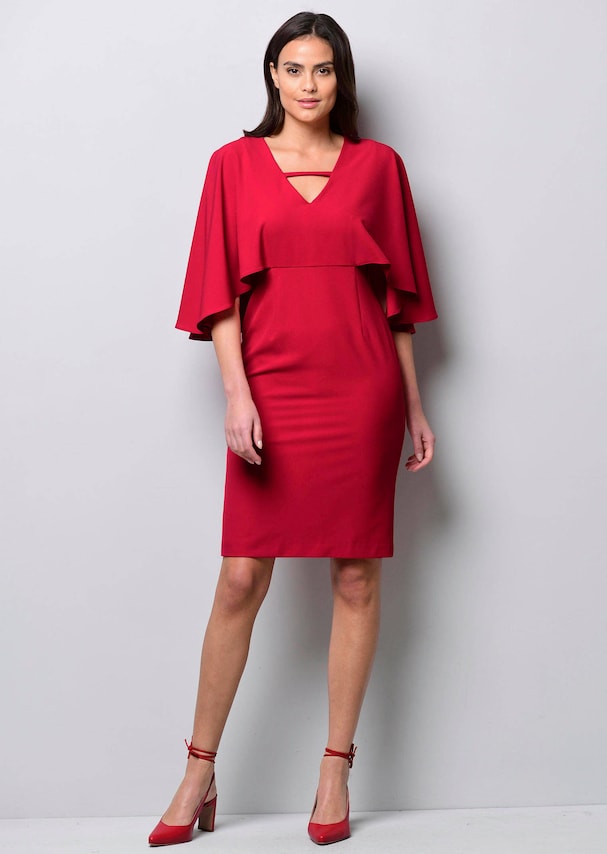 Kleid in Capeoptik und Zierband in Ausschnitt 1