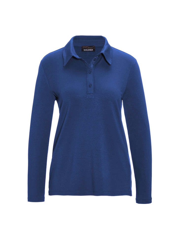 Poloshirt met lange mouwen en sierband bij de knoopsluiting 5