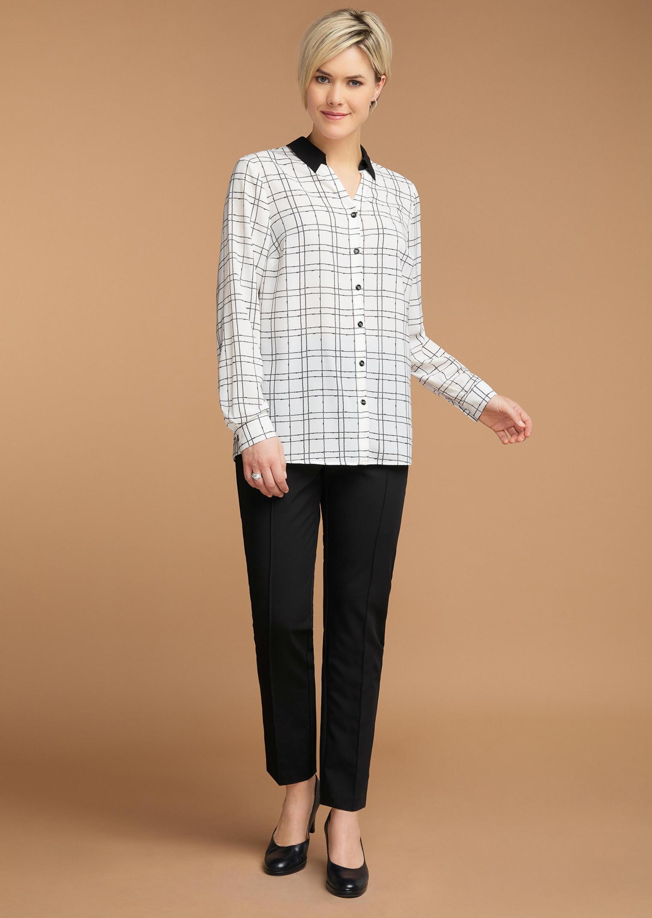 Chemisier à carreaux avec col chemise classique - blanc / à motifs - Gr. 46 de Goldner Fashion
