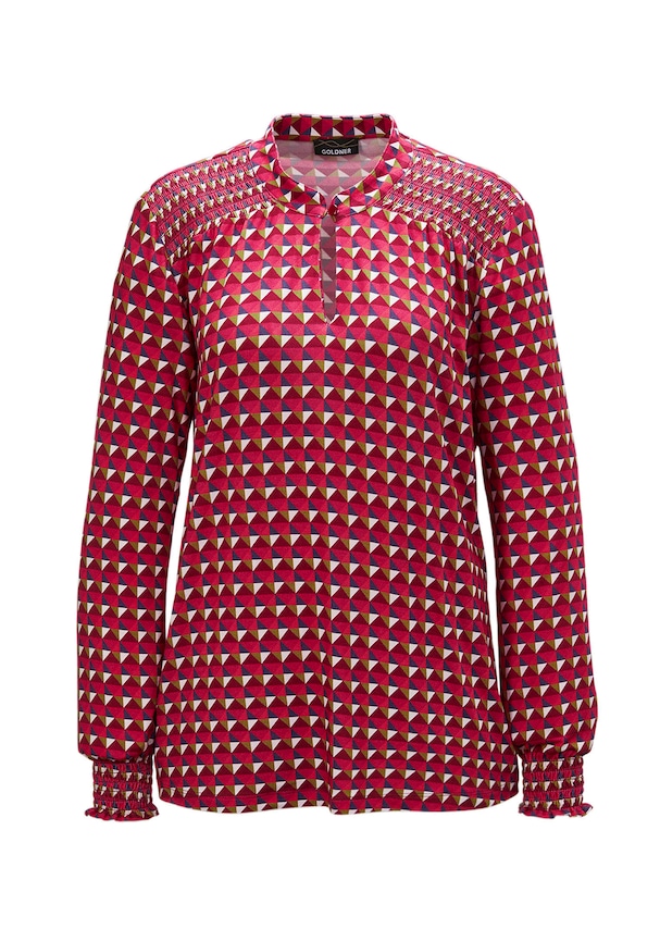 Jersey blouse met modieuze smokwerkdetails 5