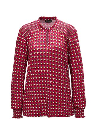 rood / gedess. Jersey blouse met modieuze smokwerkdetails