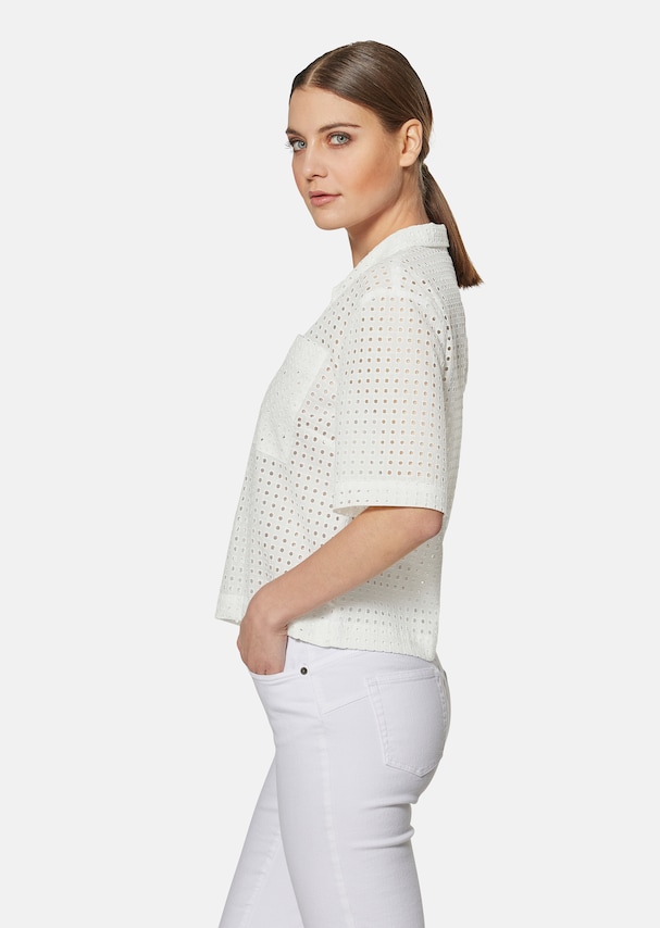 Short-sleeved boxy-style blouse with eyelet embroidery 3