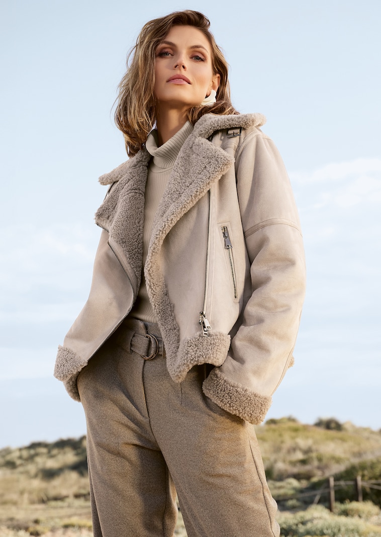 Biker-Jacke in Lammfell-Optik