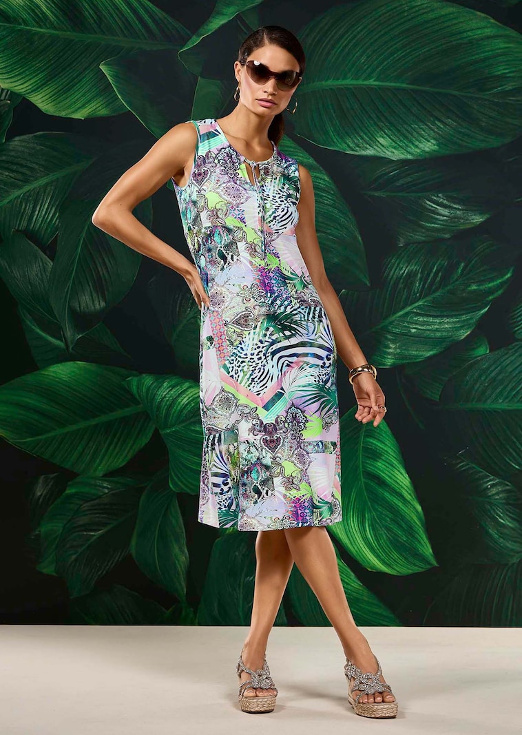 Buntes Jersey-Kleid im Patchdessin