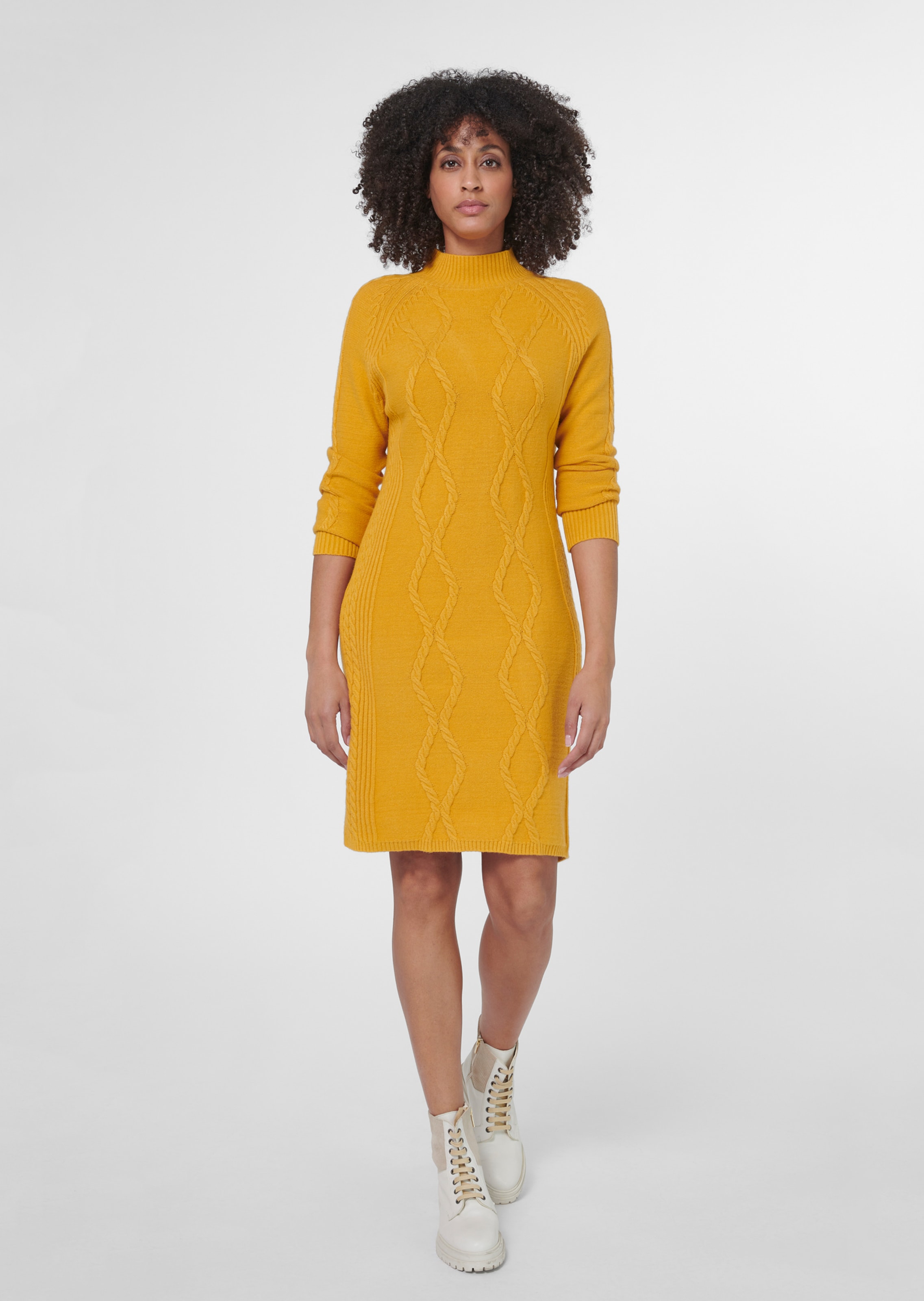 Knitted dress with cable pattern in curry MADELEINE Fashion